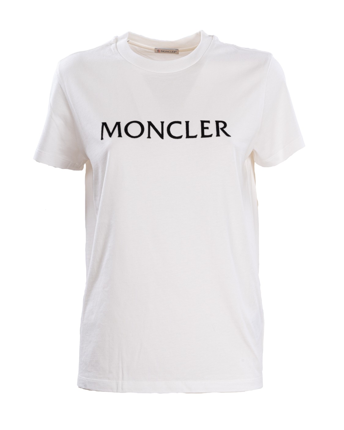 shop MONCLER Saldi T-shirt: Moncler t-shirt realizzata in jersey di cotone, off white.
Stampa flock con il lettering del brand sul petto.
Collo a giro.
Maniche corte.
Composizione: 100% cotone.
Made in Turkey.. 8C00012 829HP-033 number 1398520